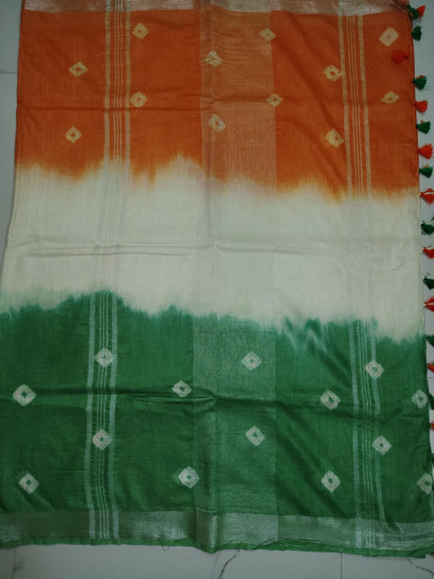 Cotton Linen Tri Color Saree for Independance Day