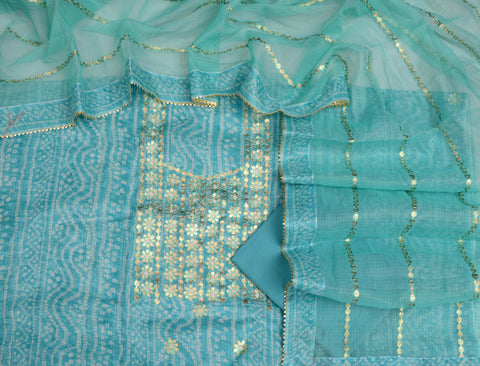 Gota Patti Work Kota Doria Suit - Sea Green