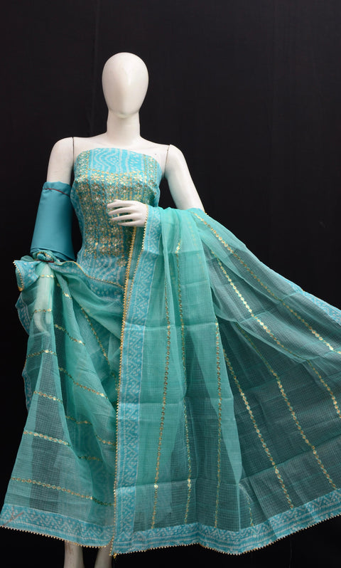 Gota Patti Work Kota Doria Suit - Sea Green