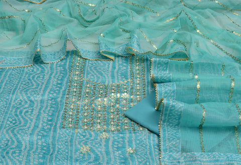 Gota Patti Work Kota Doria Suit - Sea Green