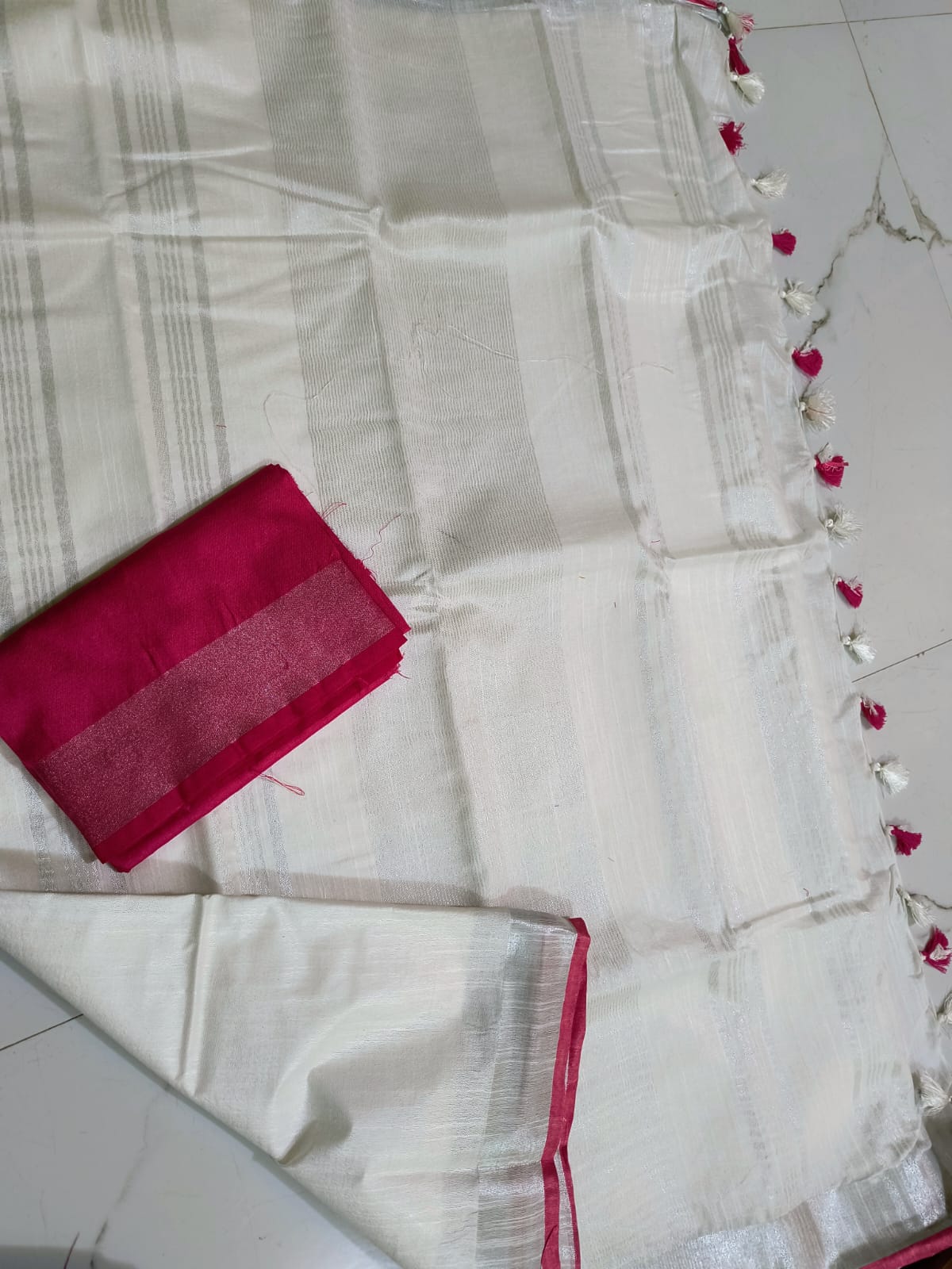 Linen Cotton Plain Saree White and Pink Color Trend In Need