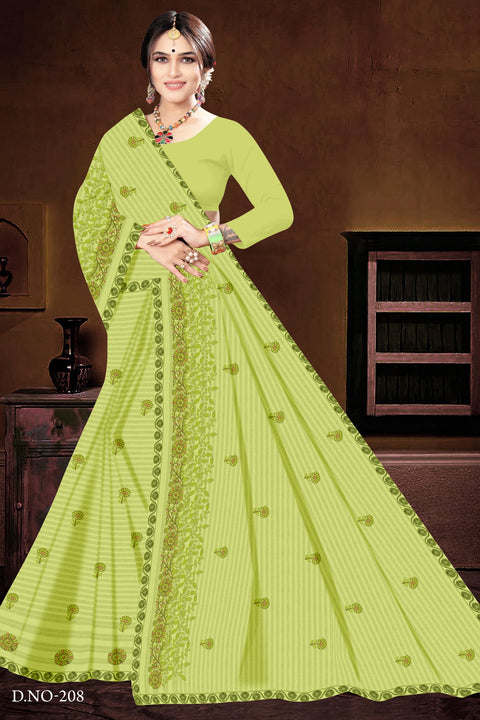 Yashika Pure Cotton Embroidered Saree - Green Color