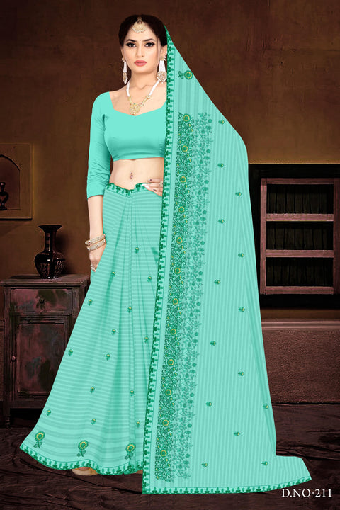 Yashika Pure Cotton Embroidered Saree - Sea Blue Color