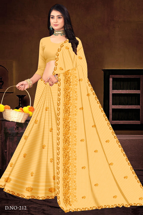Yashika Pure Cotton Embroidered Saree - Yellow Color