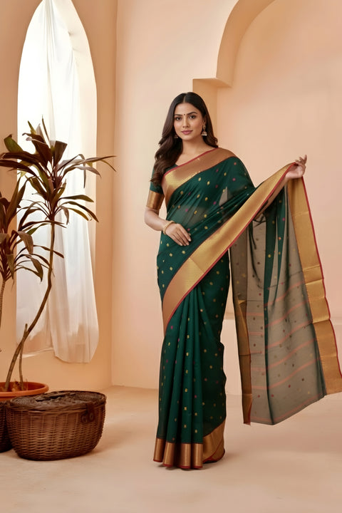 मुलमुल कॉटन जामदानी साड़ी रनिंग ब्लाउज के साथ - लाल रंग