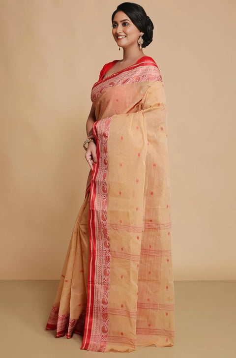 Bengal Cotton Tant Saree Without Blouse Piece - Beige Color