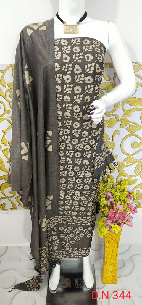 Batik Printed Matka Cotton Salwar Suit - Black - Trend In Need