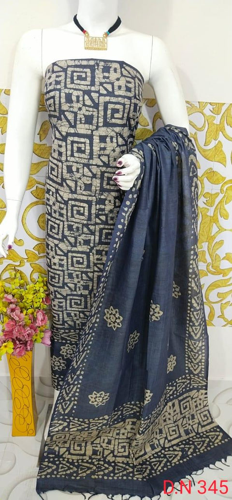Batik Printed Matka Cotton Salwar Suit - Black - Trend In Need