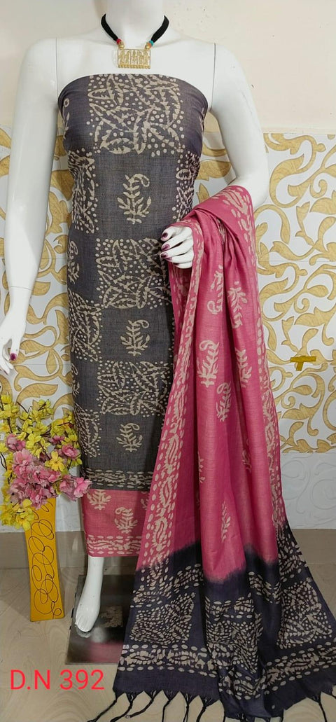 Batik Printed Matka Cotton Salwar Suit - Black - Trend In Need
