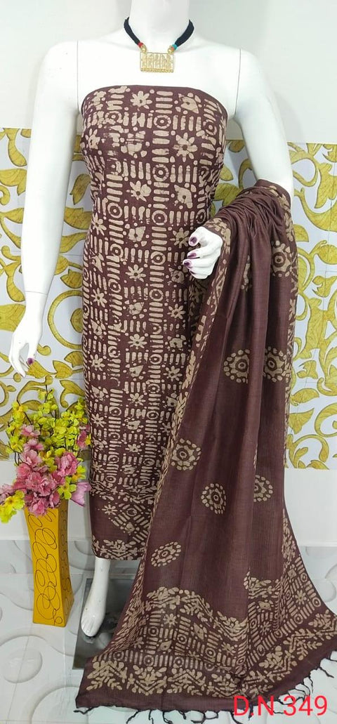 Batik Printed Matka Cotton Salwar Suit - Brown - Trend In Need