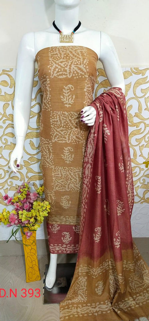 Batik Printed Matka Cotton Salwar Suit - Brown - Trend In Need