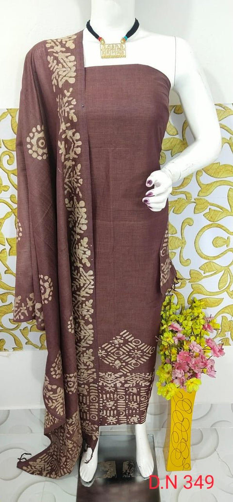Batik Printed Matka Cotton Salwar Suit - Brown - Trend In Need
