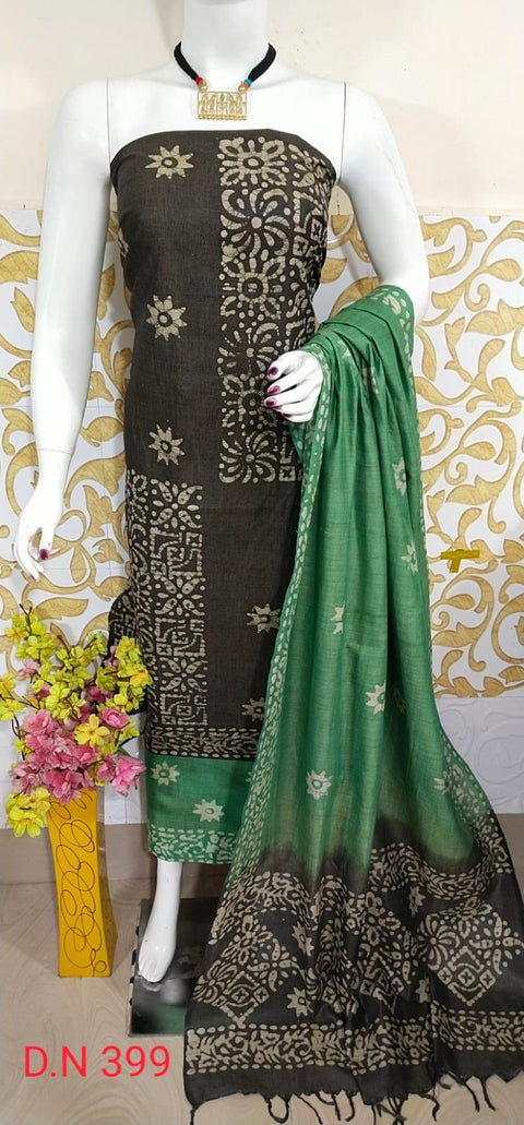Batik Printed Matka Cotton Salwar Suit - Brown - Trend In Need