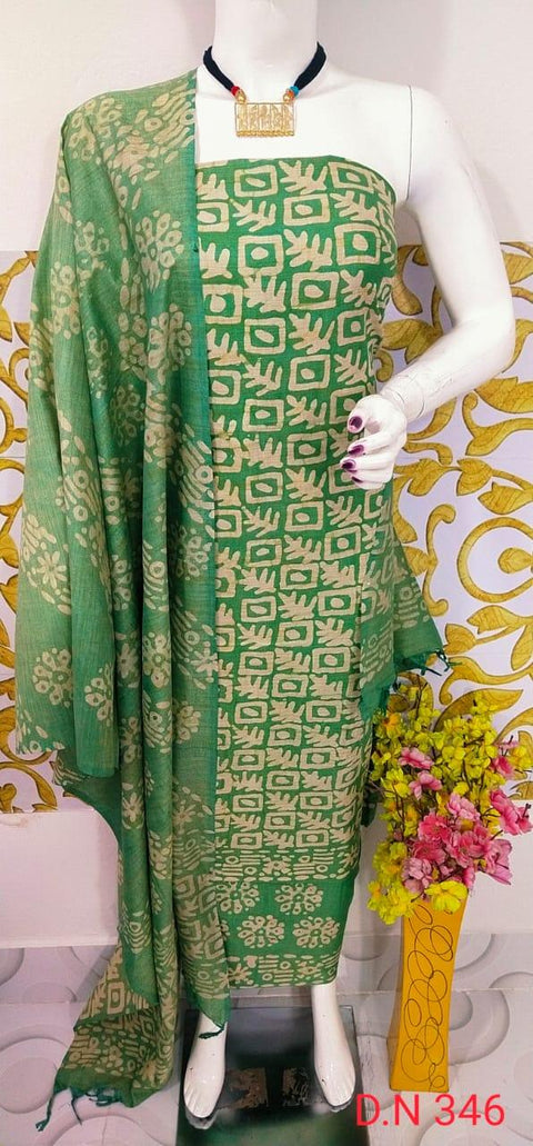 Batik Printed Matka Cotton Salwar Suit - Green - Trend In Need