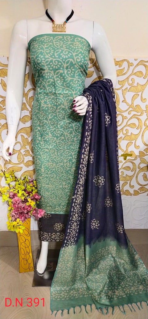 Batik Printed Matka Cotton Salwar Suit - Green - Trend In Need