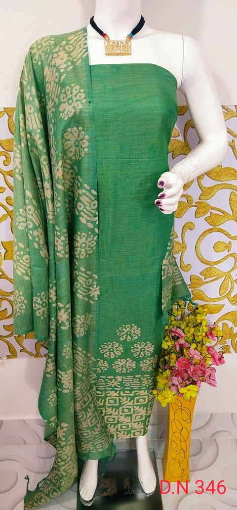 Batik Printed Matka Cotton Salwar Suit - Green - Trend In Need