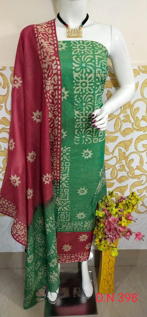 Batik Printed Matka Cotton Salwar Suit - Green - Trend In Need