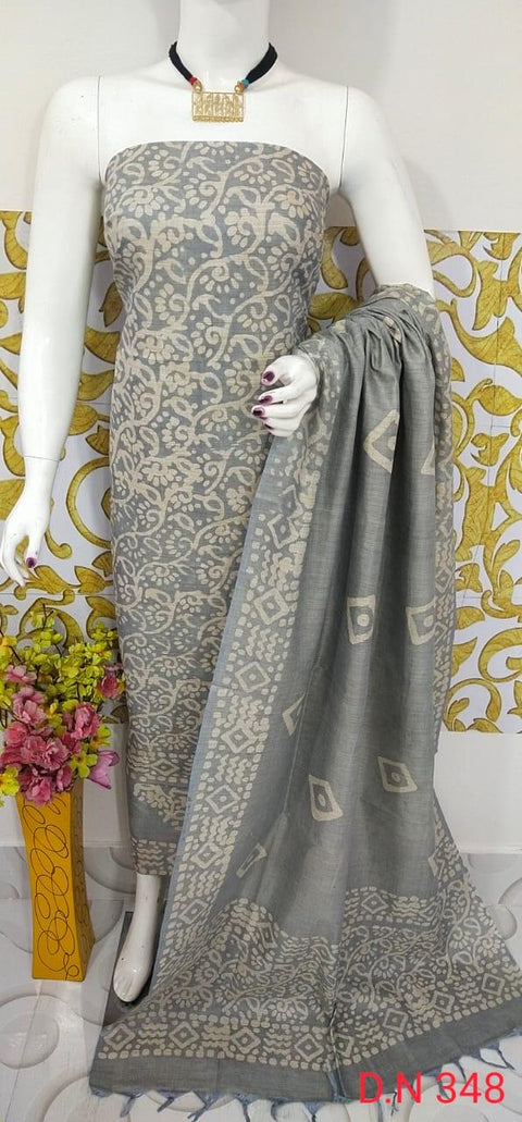 Batik Printed Matka Cotton Salwar Suit - Grey - Trend In Need