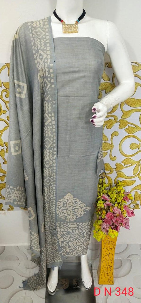 Batik Printed Matka Cotton Salwar Suit - Grey - Trend In Need