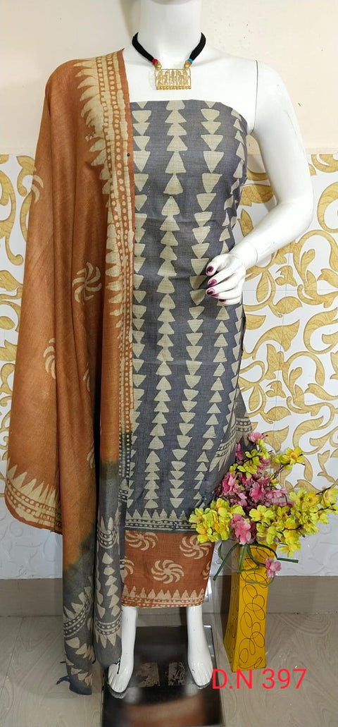 Batik Printed Matka Cotton Salwar Suit - Grey - Trend In Need
