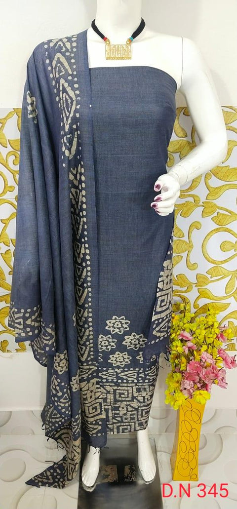 Batik Printed Matka Cotton Salwar Suit - Navy Blue - Trend In Need