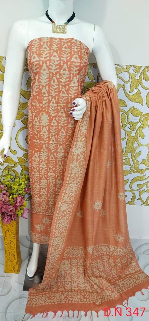 Batik Printed Matka Cotton Salwar Suit - Orange - Trend In Need