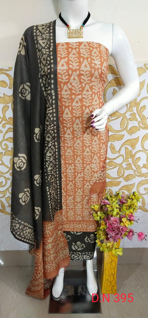 Batik Printed Matka Cotton Salwar Suit - Orange - Trend In Need