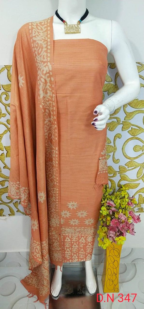 Batik Printed Matka Cotton Salwar Suit - Orange - Trend In Need
