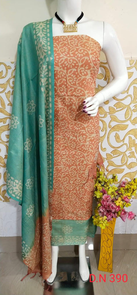 Batik Printed Matka Cotton Salwar Suit - Orange - Trend In Need