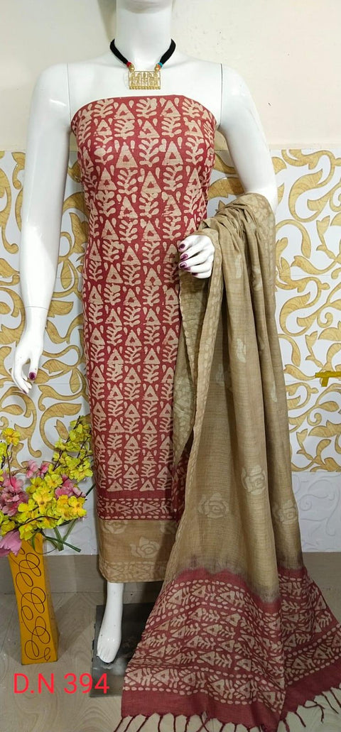 Batik Printed Matka Cotton Salwar Suit - Red - Trend In Need