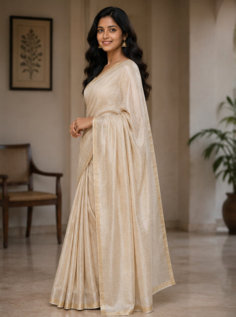 Kota Plain Pure Silk Saree - Beige