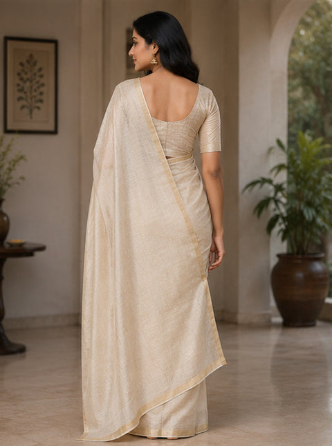 Kota Plain Pure Silk Saree - Beige