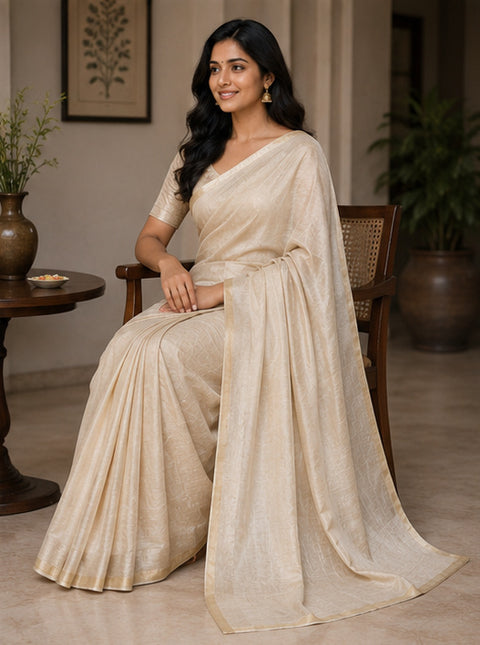 Kota Plain Pure Silk Saree - Beige