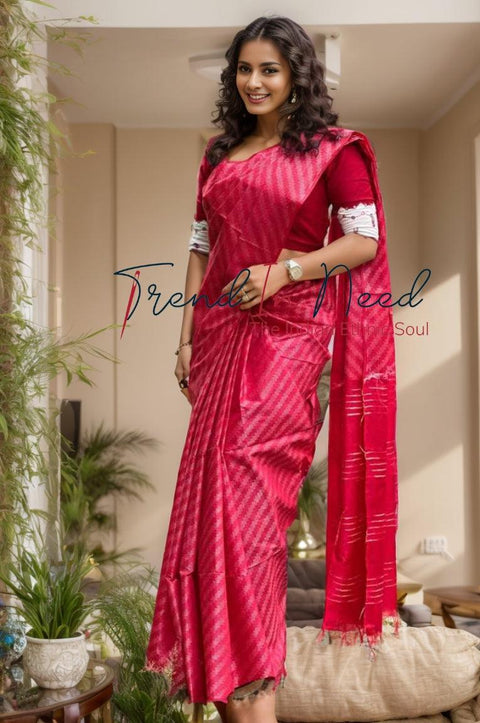 Bhagalpuri Silver Woven Design Cotton Silk Saree - Red Color - Trend In Need