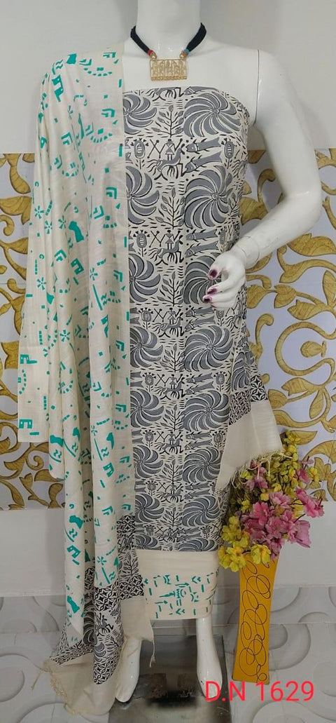 Black Printed Semi Tussar Silk Suit - Trend In Need