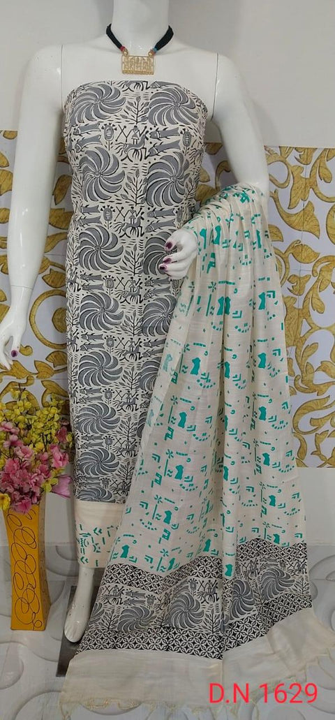 Black Printed Semi Tussar Silk Suit - Trend In Need