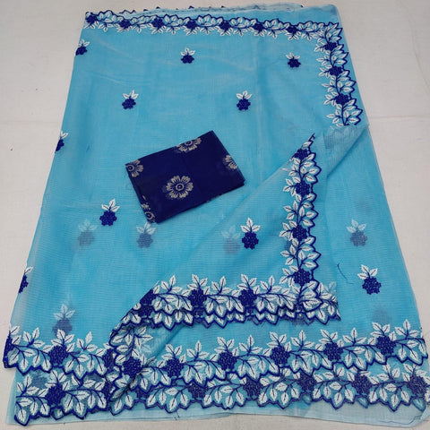 Blue - Embroidered Kota Saree - Trend In Need