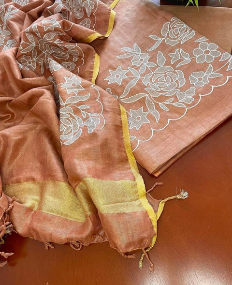 Brown - Cotton Slub Salwar Suit With Resham Embroidery - Trend In Need
