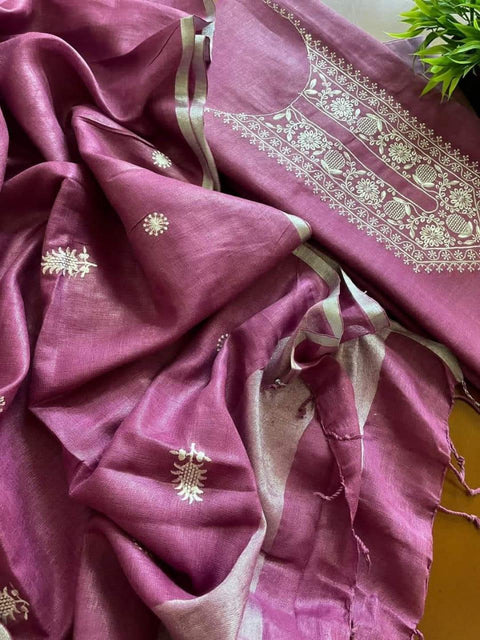 Cotton Silk Dress Material With Cotton Linen Dupatta Purple Color - Trend In Need