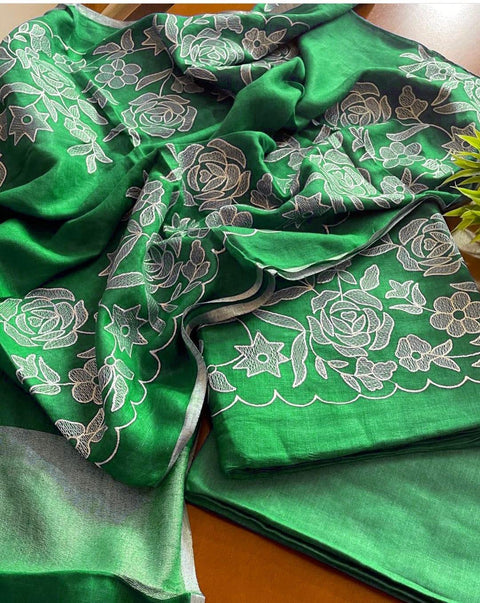 Green - Cotton Slub Salwar Suit With Resham Embroidery - Trend In Need