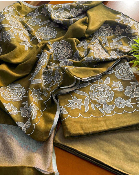 Green - Cotton Slub Salwar Suit With Resham Embroidery - Trend In Need