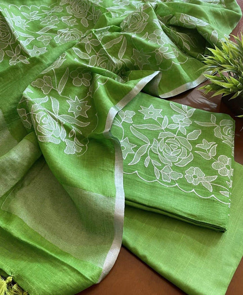 Green - Cotton Slub Salwar Suit With Resham Embroidery - Trend In Need