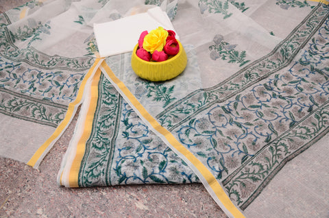 Hand Block Printed Kota Doria Suit - Sea Blue - Trend In Need