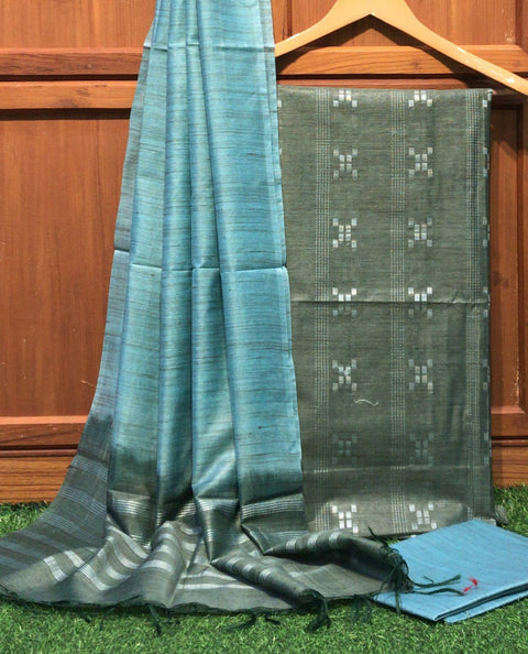 Handloom Kota Baswada Silk Woven Dress Material - Green - Trend In Need