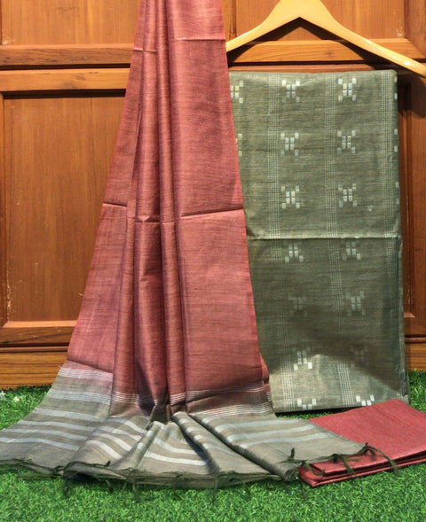 Handloom Kota Baswada Silk Woven Dress Material - Olive - Trend In Need