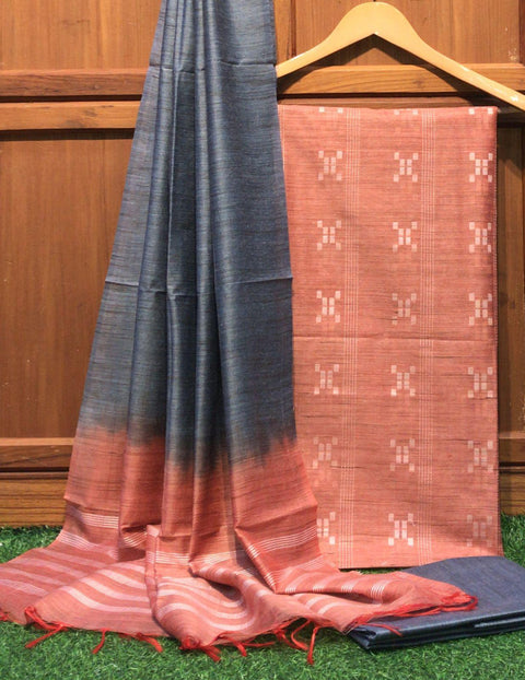 Handloom Kota Baswada Silk Woven Dress Material - Peach - Trend In Need