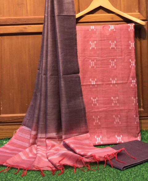 Handloom Kota Baswada Silk Woven Dress Material - Pink - Trend In Need