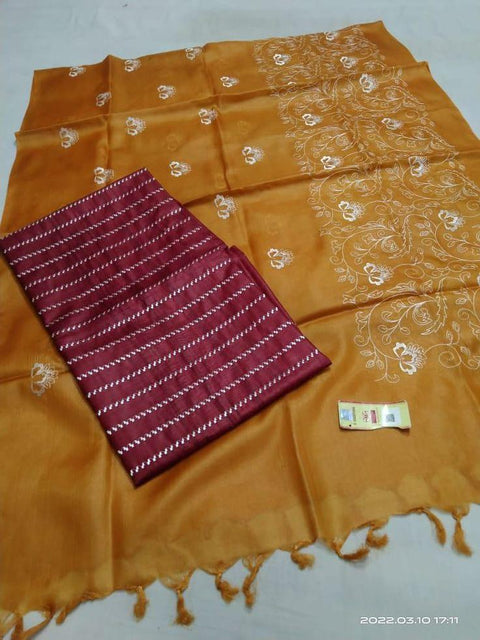 Katan Silk Dress Material - Maroon - Trend In Need