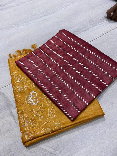 Katan Silk Dress Material - Maroon - Trend In Need