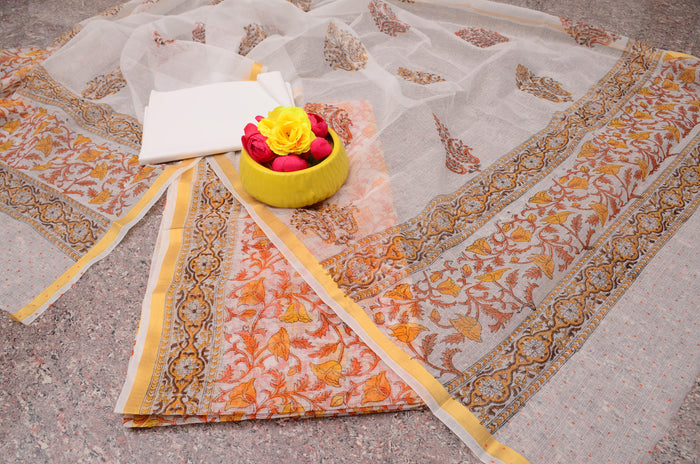 Hand Block Printed Kota Doria Saree